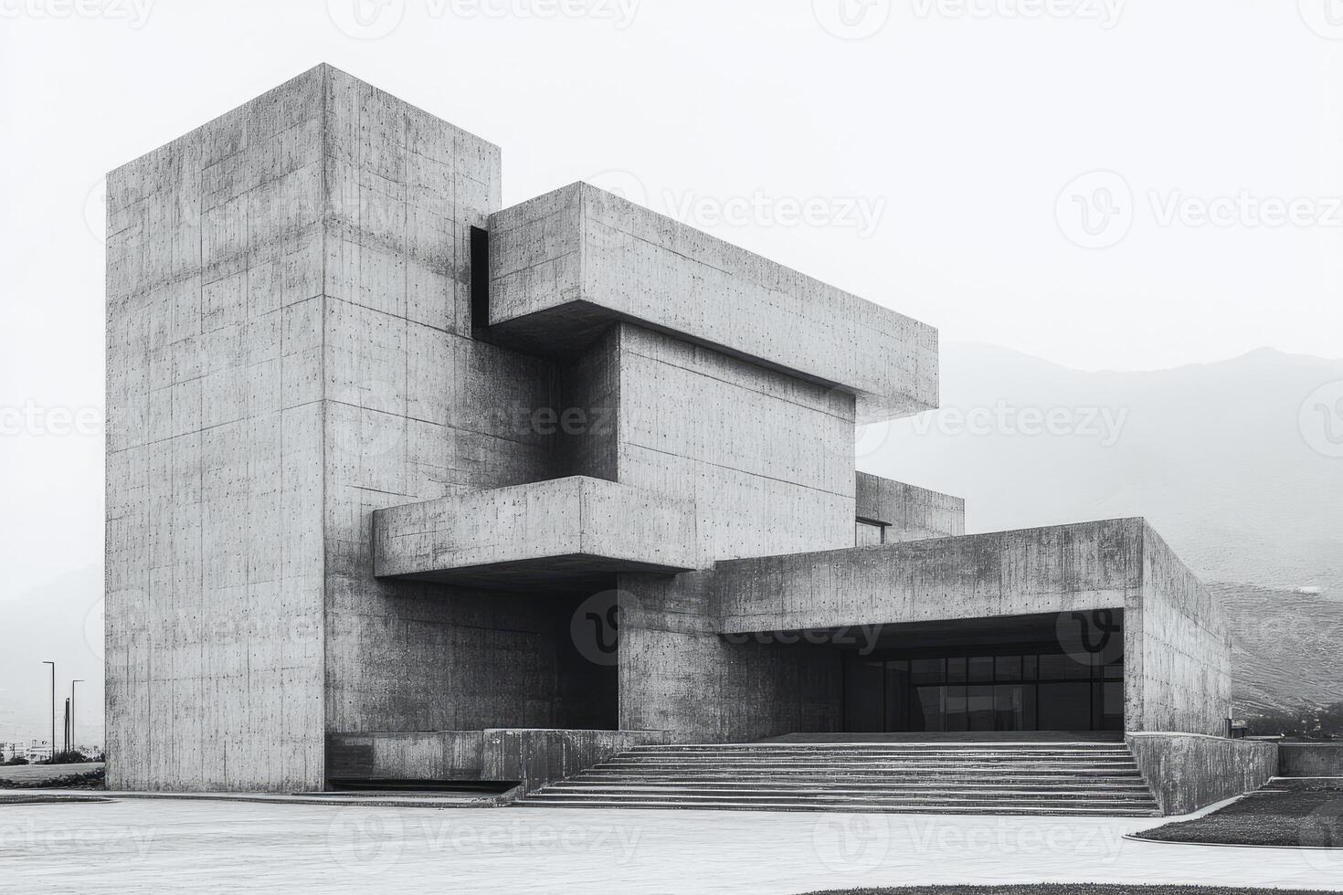 Exploring Modern Concrete Architecture Exterior with Geometric Design and Stairway photo