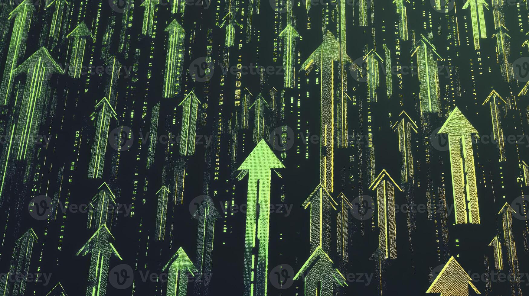 Green Arrows Pointing Upward with Digital Data Growth Concept Background photo