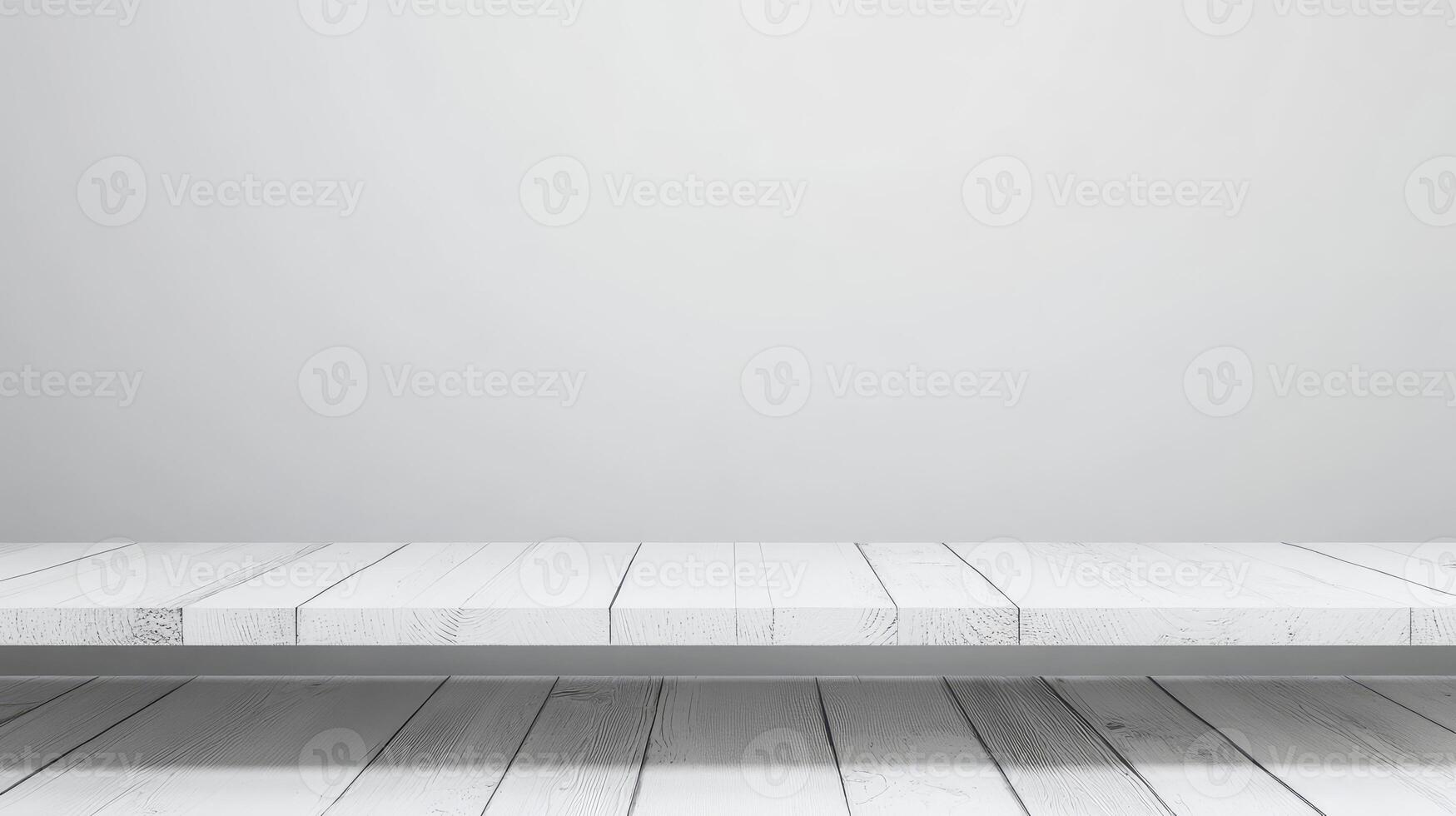 White Wooden Table Against Gray Wall for Product Display Backdrop photo