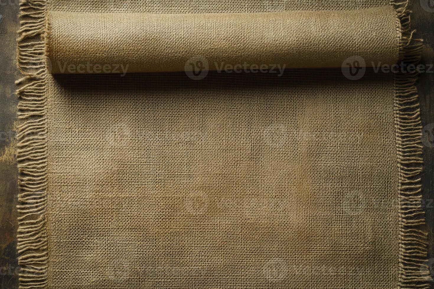Rolled Burlap Fabric Table Runner with Rustic Fringed Edges photo