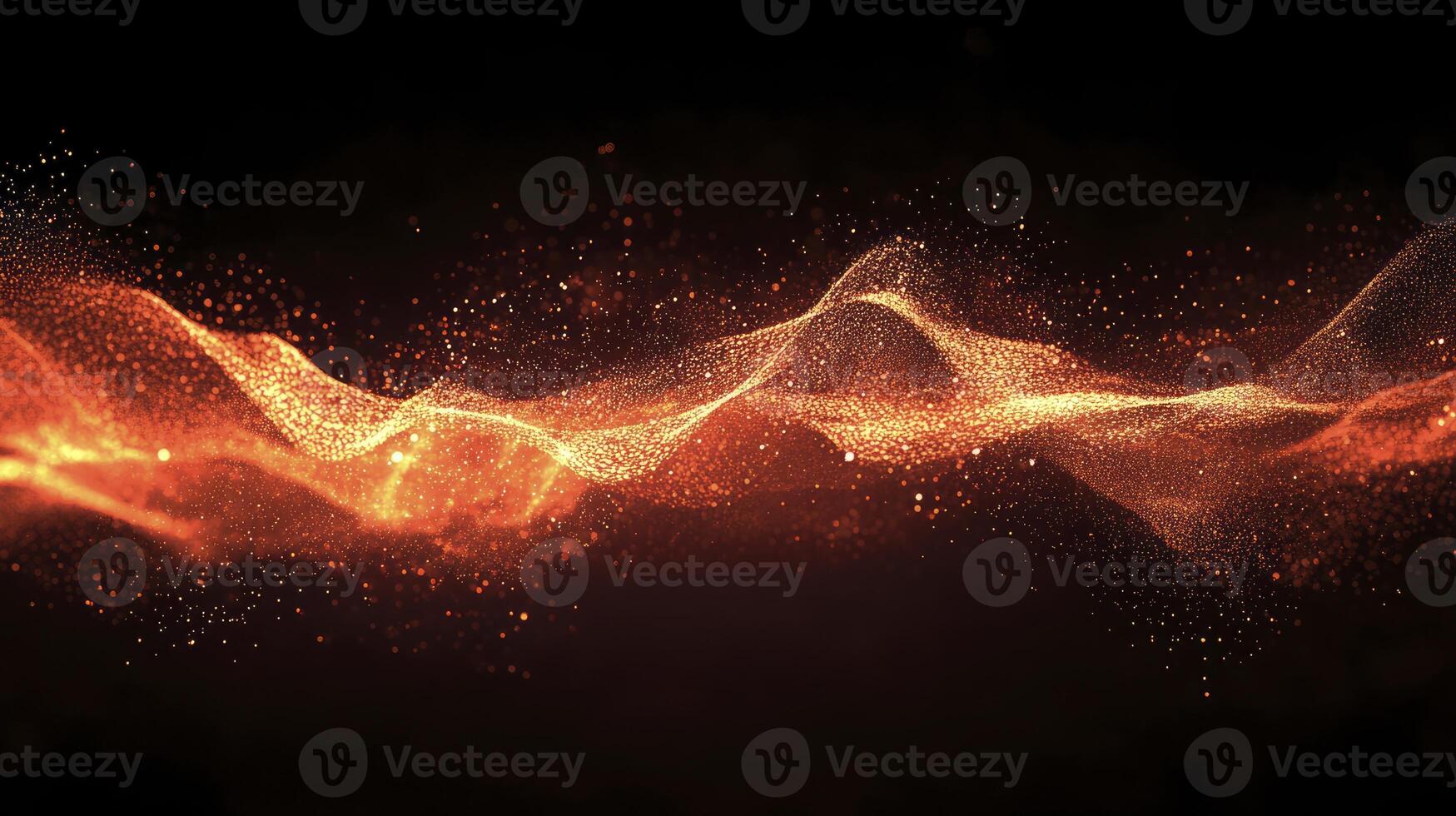 Abstract Orange Glitter Wave Flowing on Black Background for Design photo
