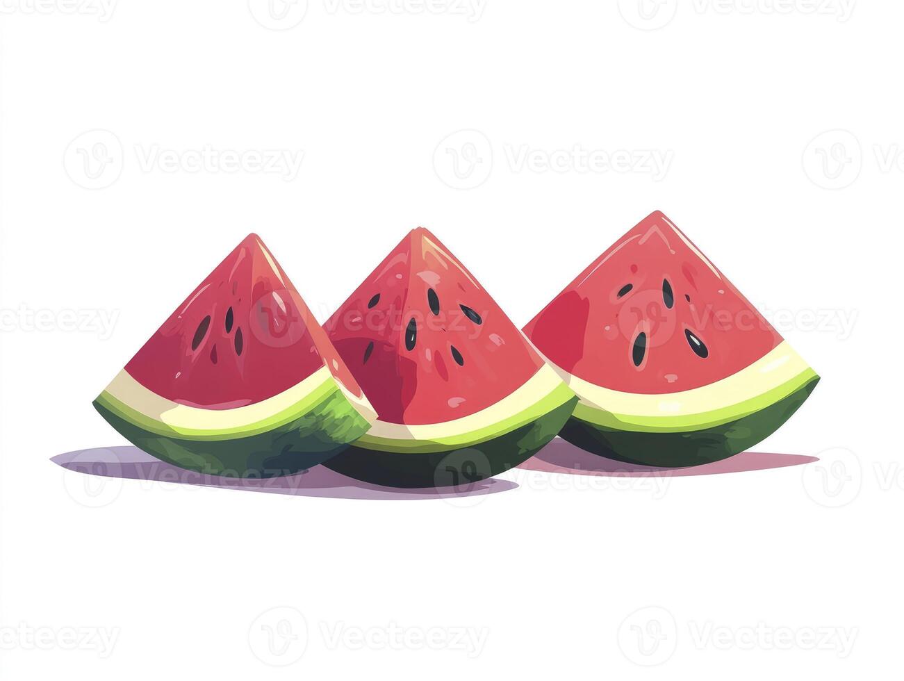 Three Watermelon Slices Displayed on White Background in a Simple Style photo