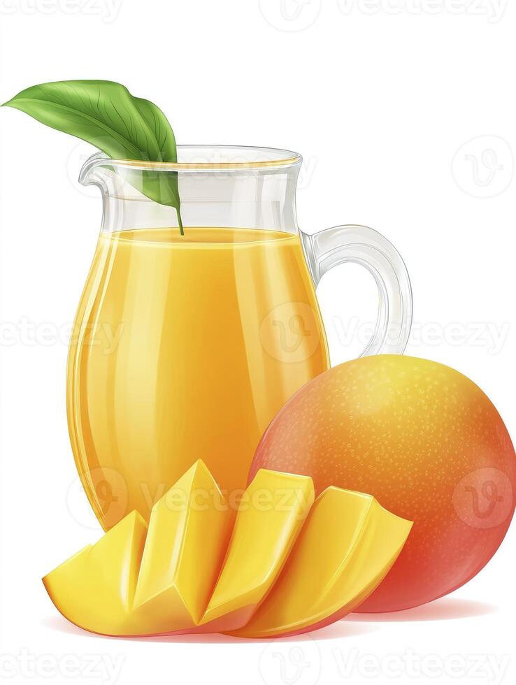 Mango Juice in Pitcher with Fresh Fruit Slices Still Life photo