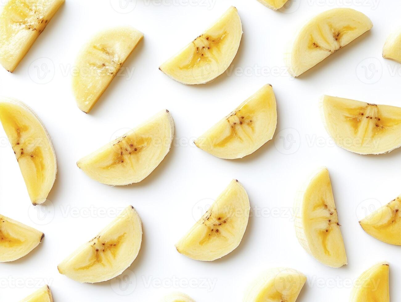 Banana Slices Fresh Pattern on White Background for Healthy Eating photo