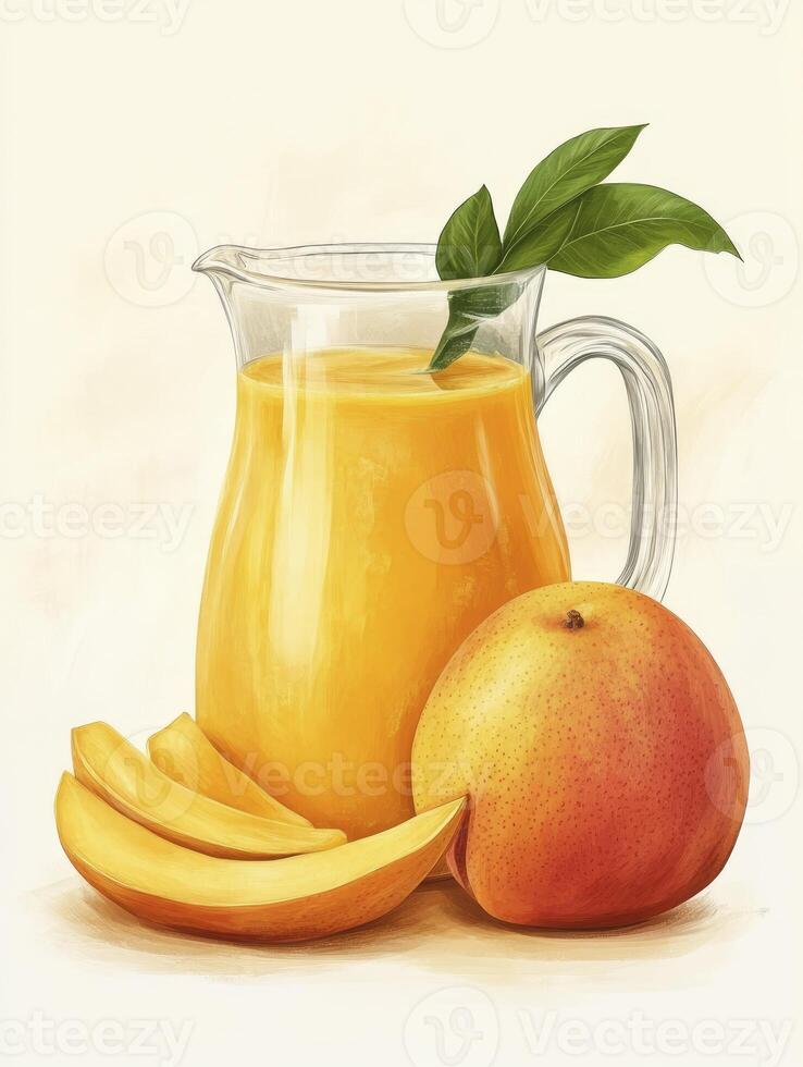 Mango Juice in Pitcher with Fresh Fruit Still Life Art photo