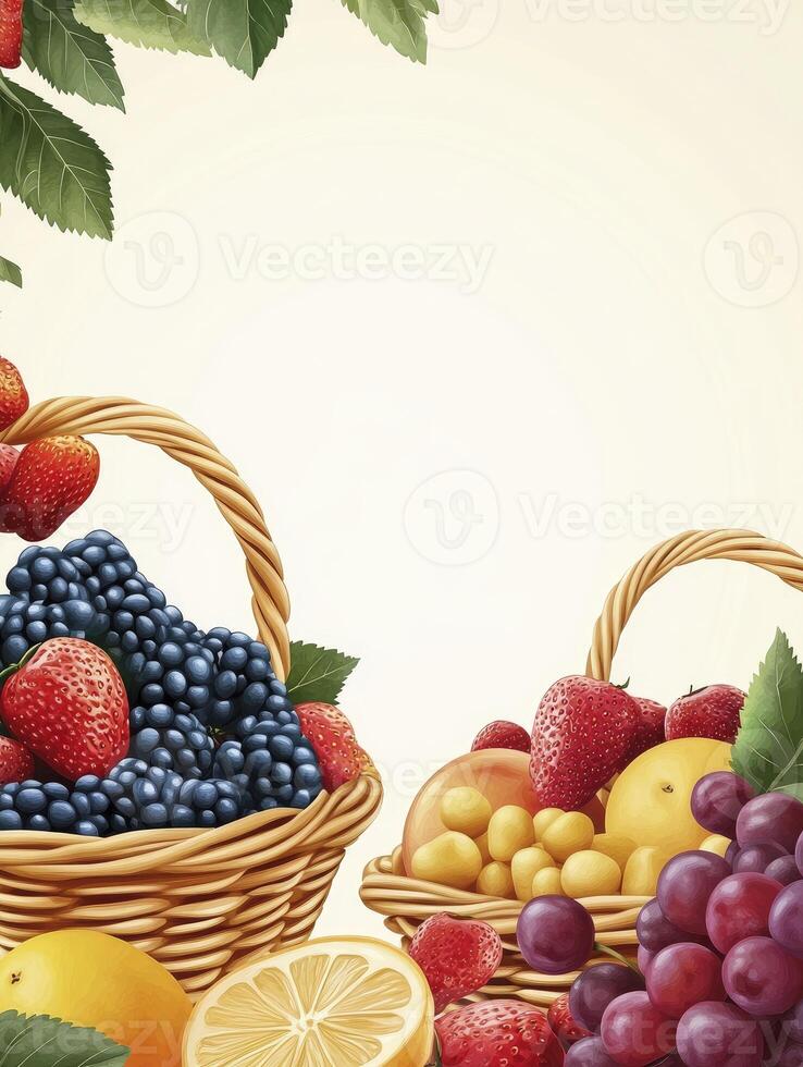 Fruit Baskets with Strawberries Grapes and Lemons Artwork for Recipes photo