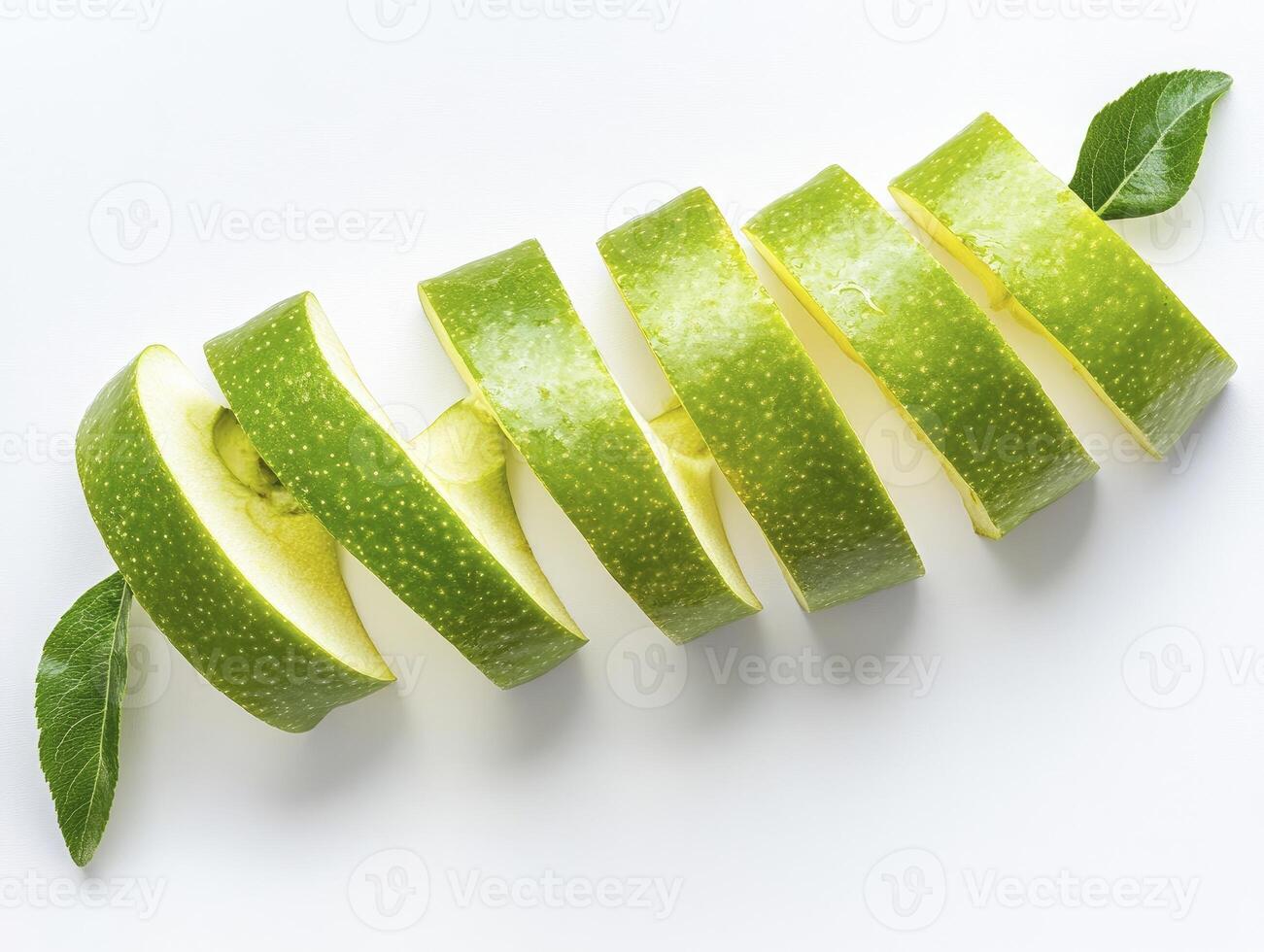 Sliced Green Apple on White Background Showing Freshness and Healthy Eating photo