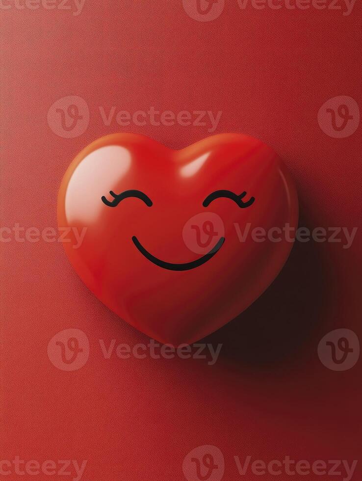 Red Heart with Smiling Face on Red Background - Love and Affection photo