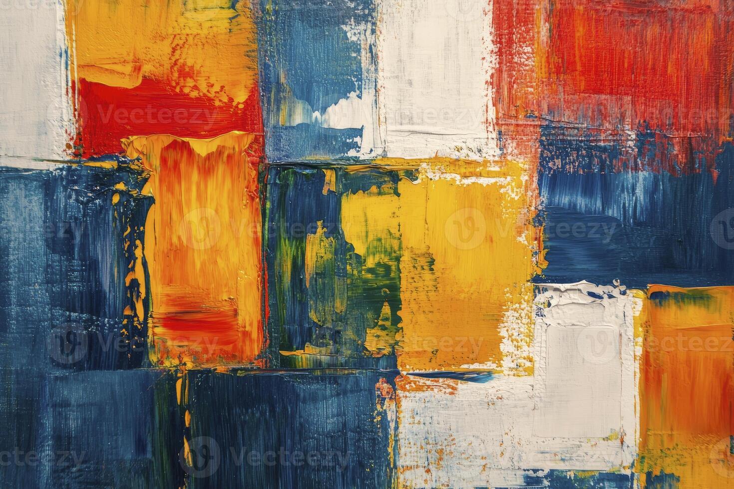 Colorful Abstract Painting with Squares of Red Yellow White and Blue photo
