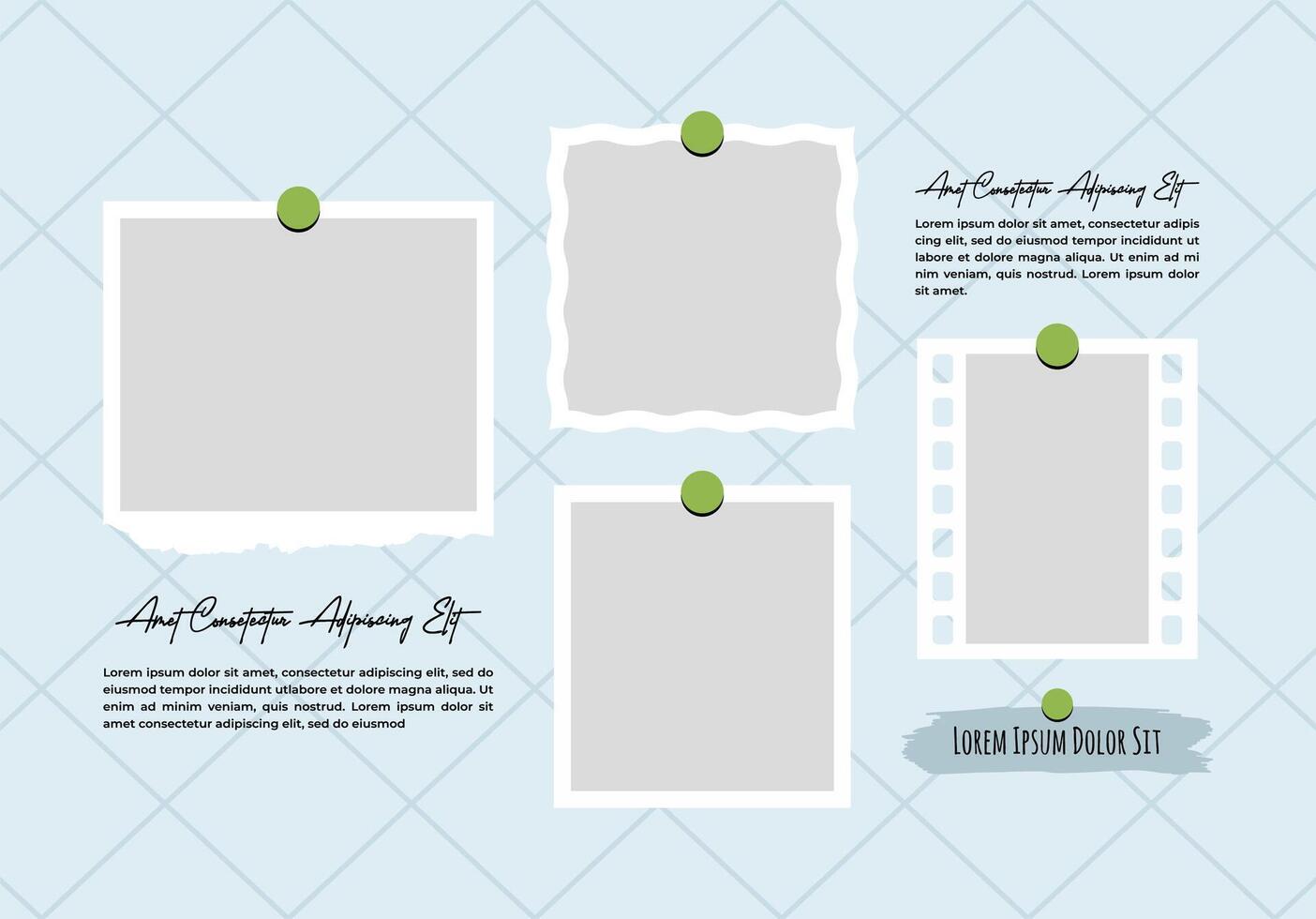 Moodboard Pictures or photos frame collage comics page grid layout abstract photo frames and digital photo wall template vector