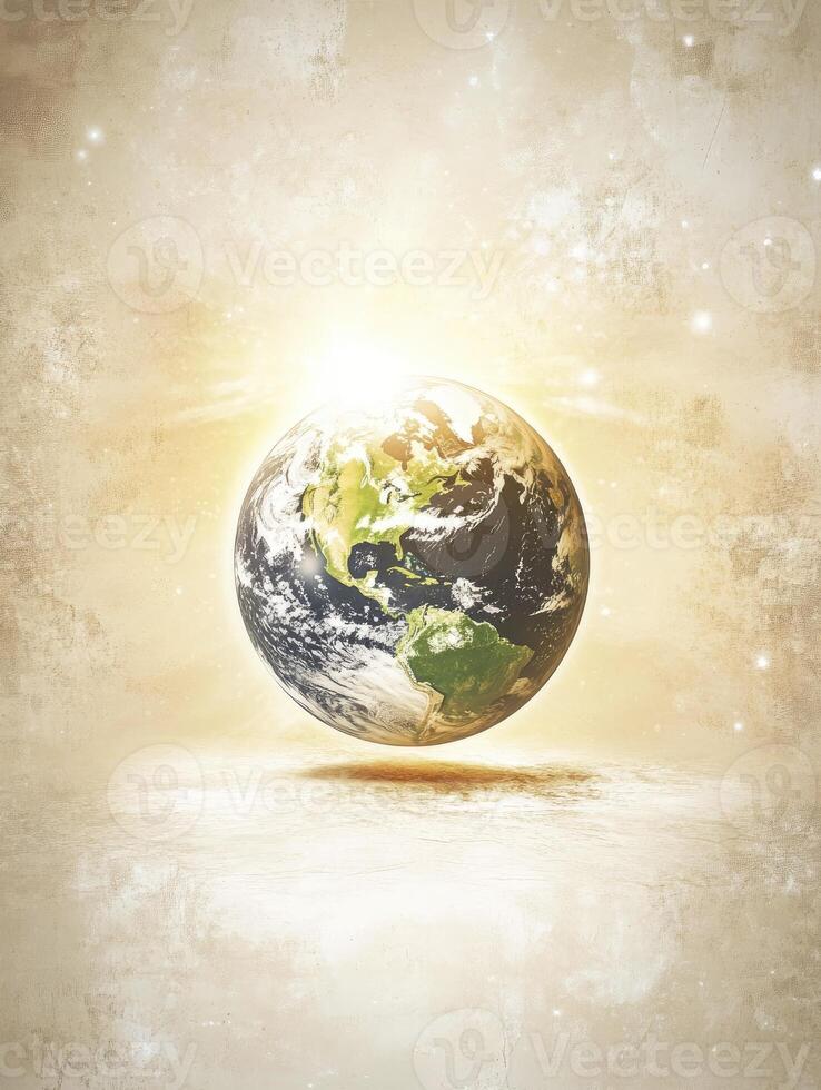 Earth Globe Floating with Glowing Light on Textured Background Concept photo