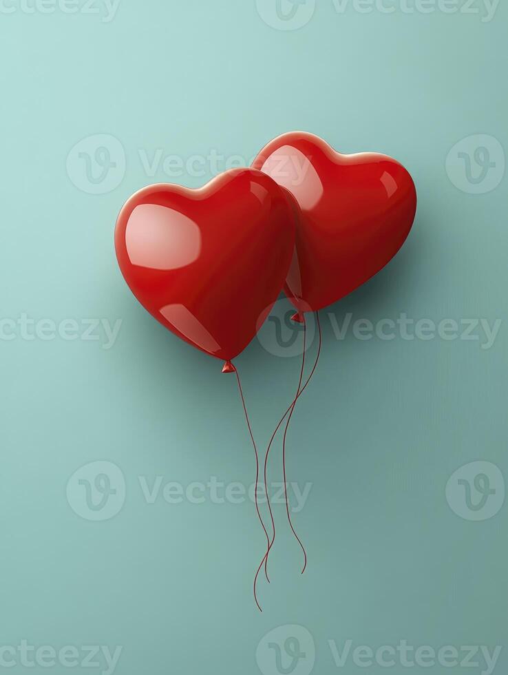 Two Heart Shaped Balloons Floating Against a Pastel Background for Valentines photo