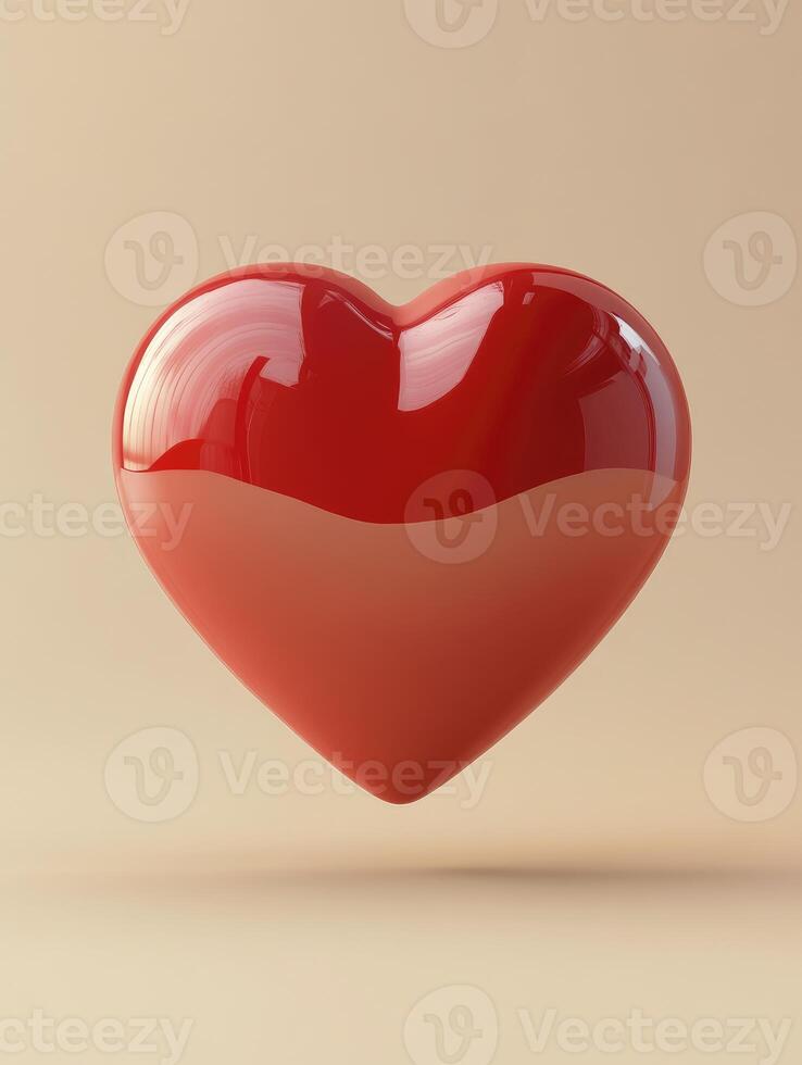 Floating Red Heart Symbol on Beige Background for Love and Romance photo