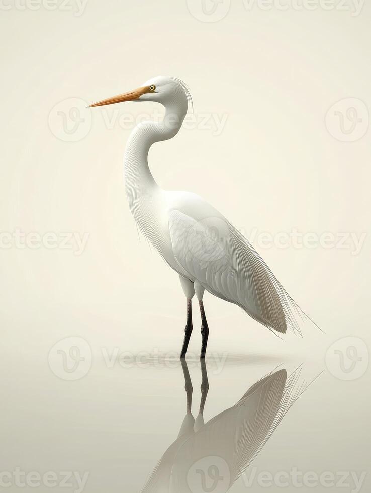 Elegant White Egret Wading in Shallow Water Creating a Serene Reflection photo