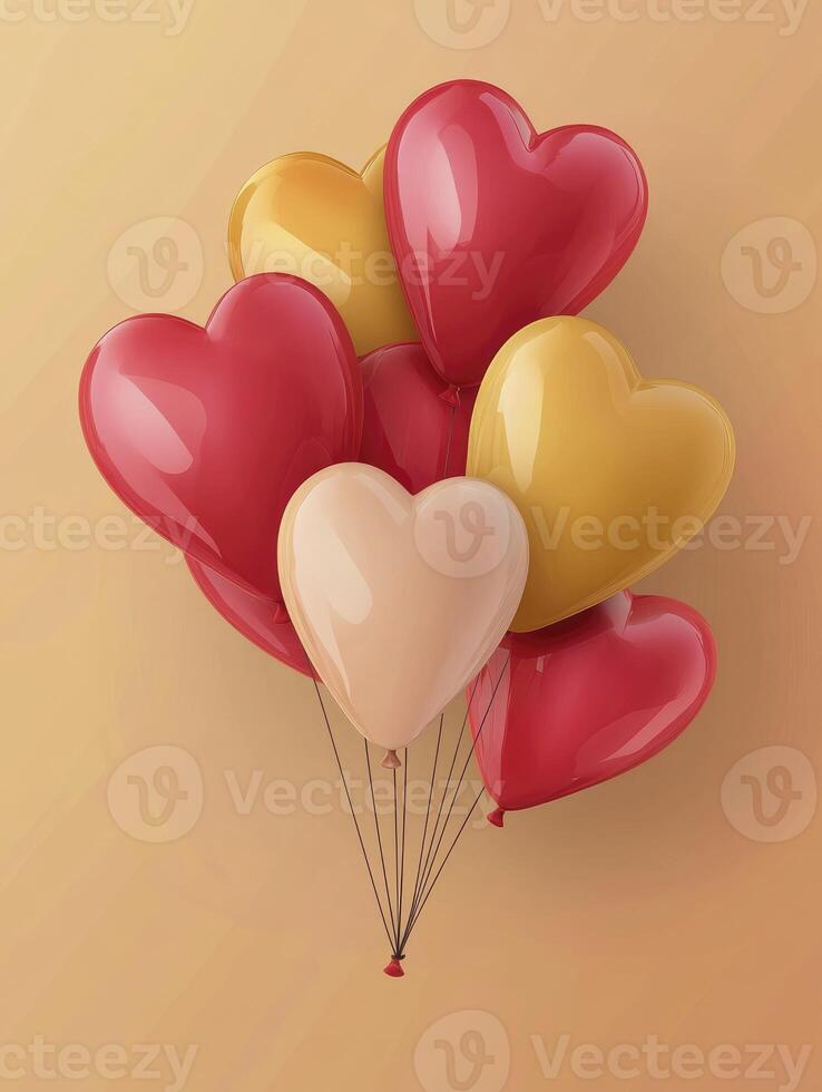 Heart Balloons Floating Celebration with Red, Yellow and Cream Colors photo