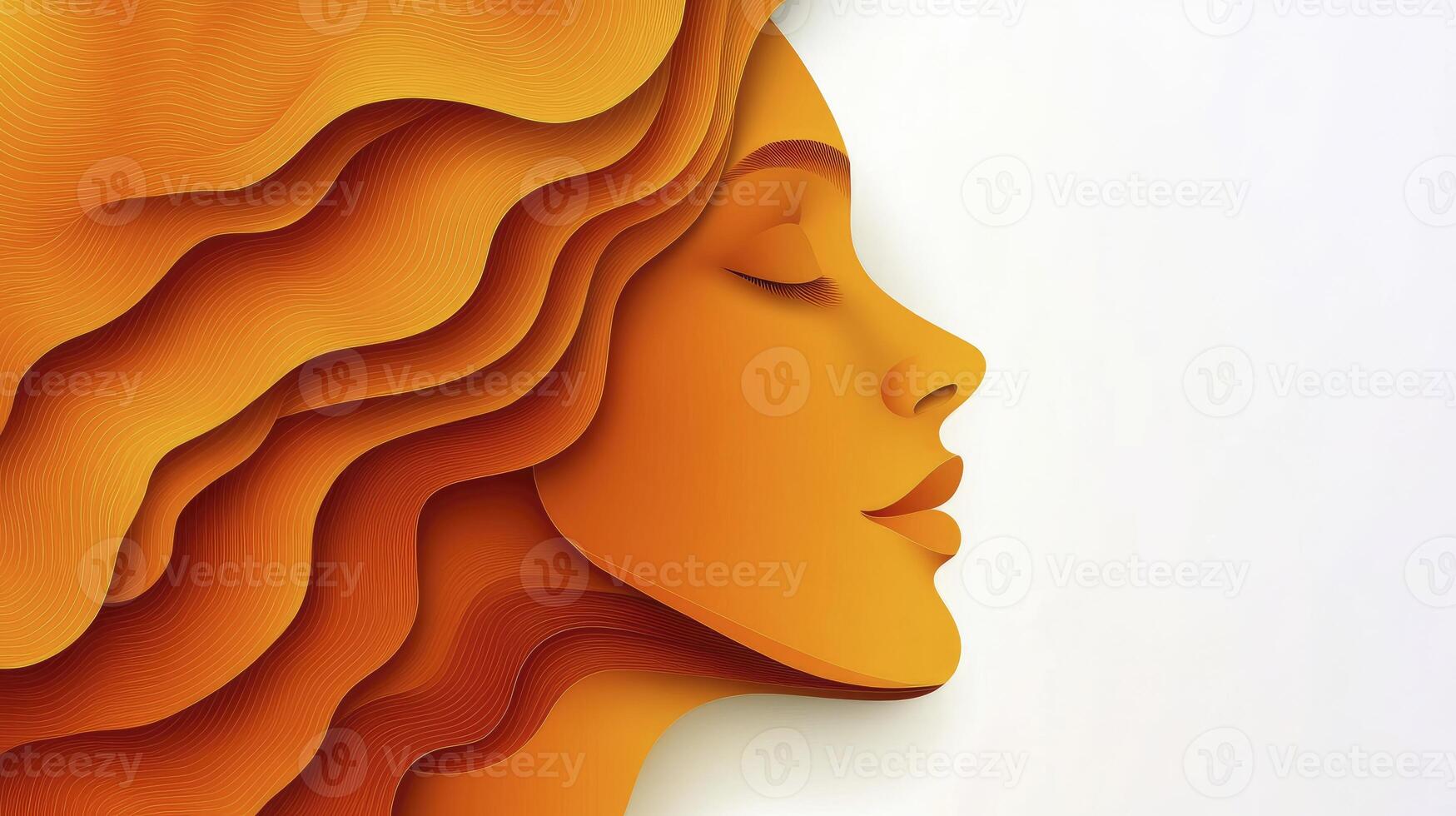 Woman Face Profile with Layered Hair in Orange Paper Cut Style photo