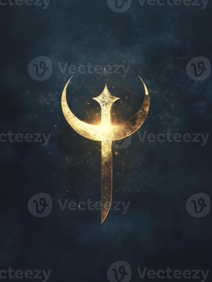 Golden Emblem Symbol on Dark Background with Light and Sparkling Effects photo
