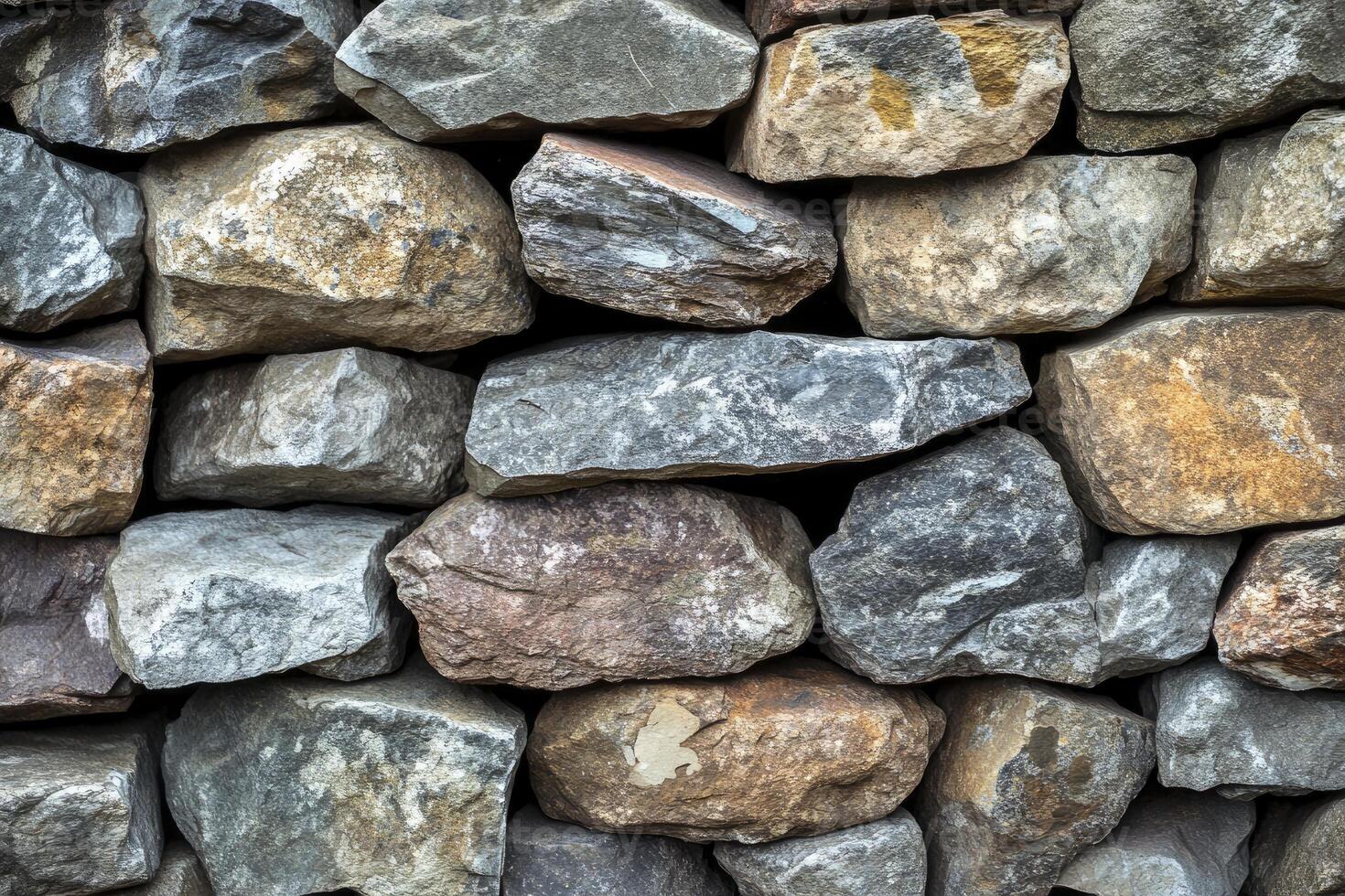 Rough Stone Wall Texture with Natural Colors and Stacked Rocks photo