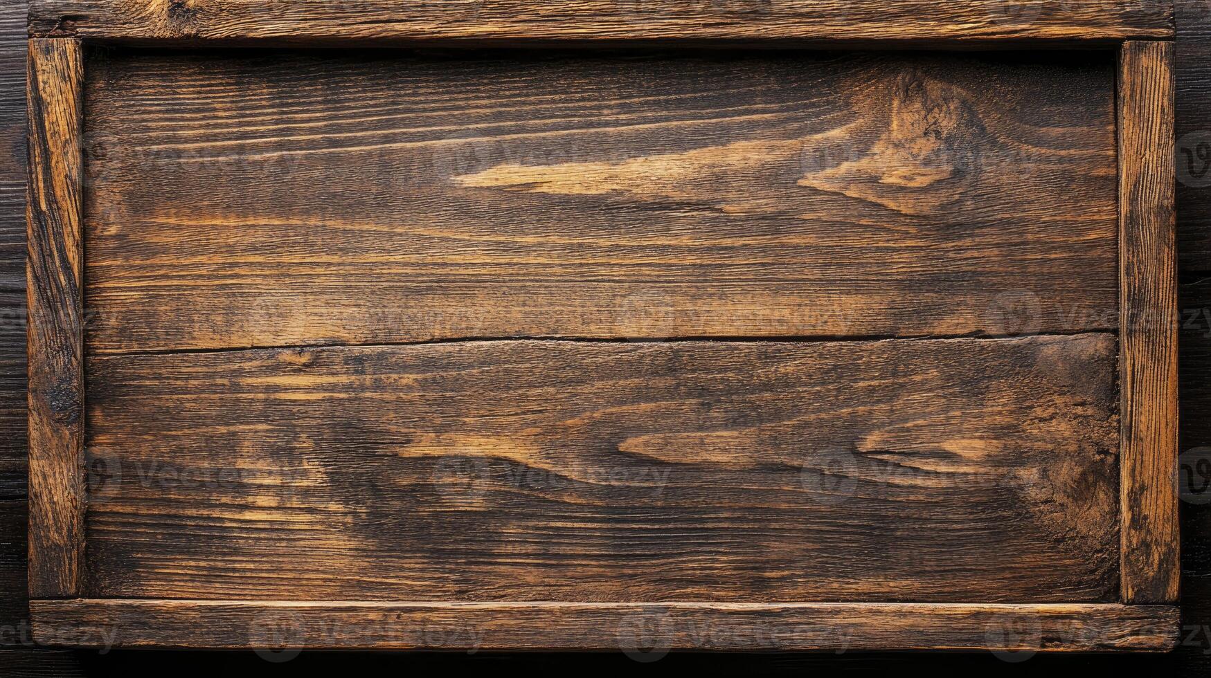 Rustic Wooden Tray with Brown Wood Grain Texture Top View photo