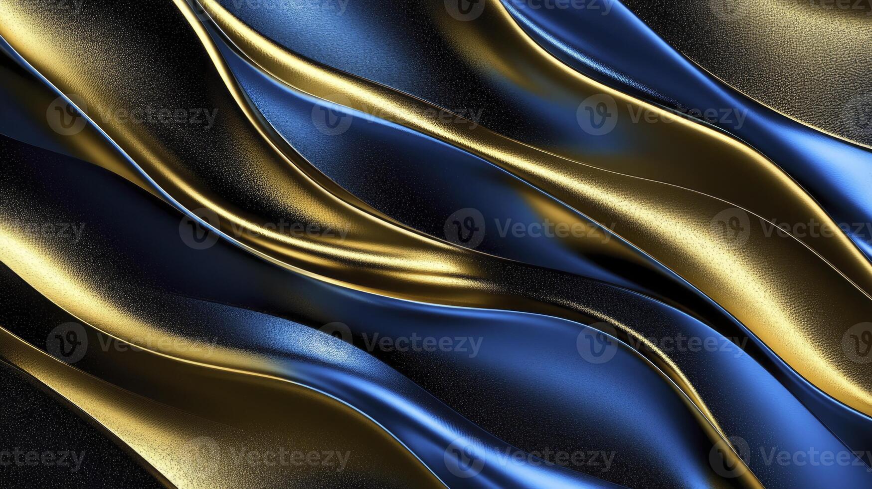 Wavy Metallic Texture with Blue and Gold for Elegant Backgrounds photo
