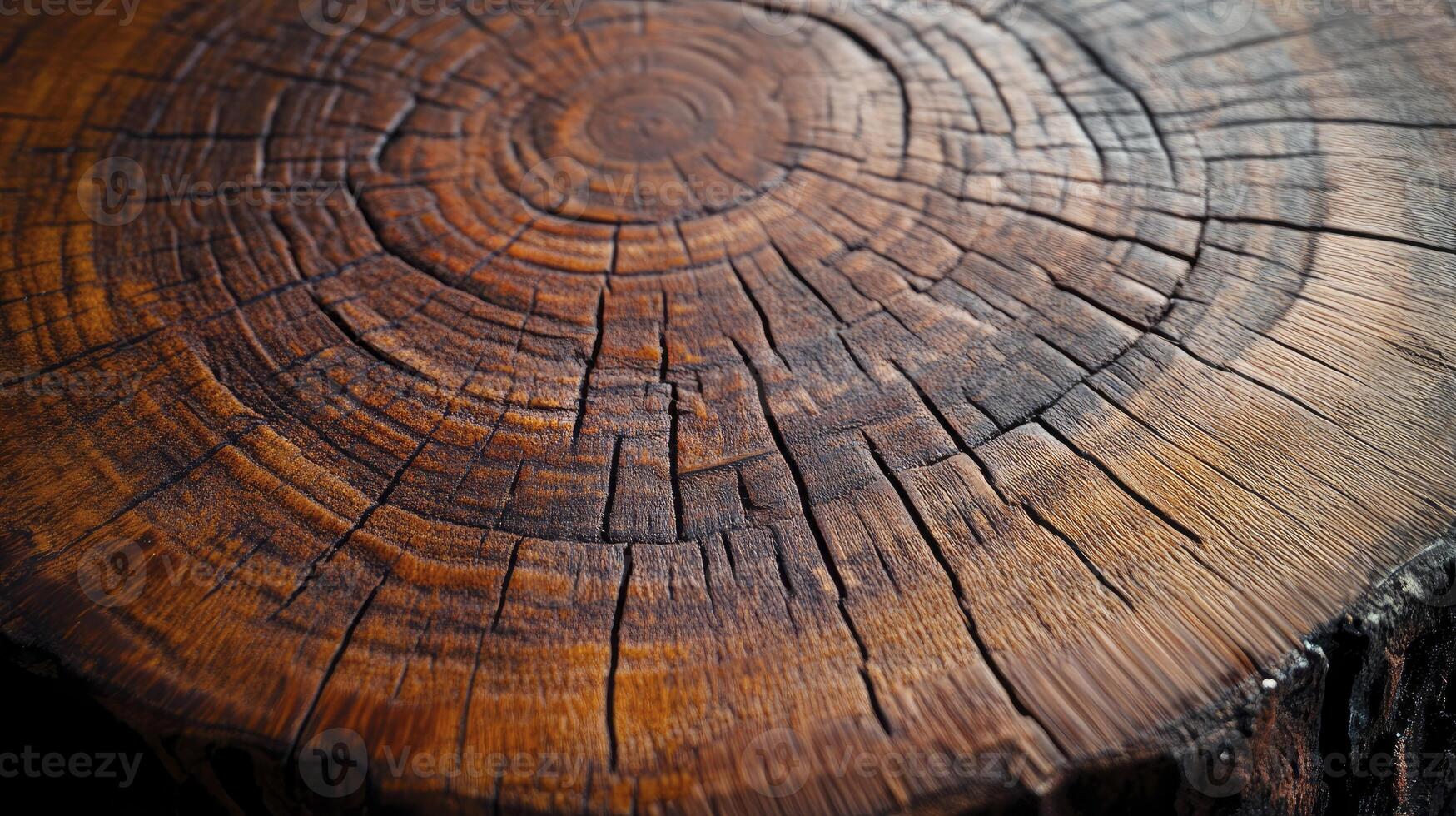 Close-up of Dark Wood Tree Stump with Visible Growth Rings photo