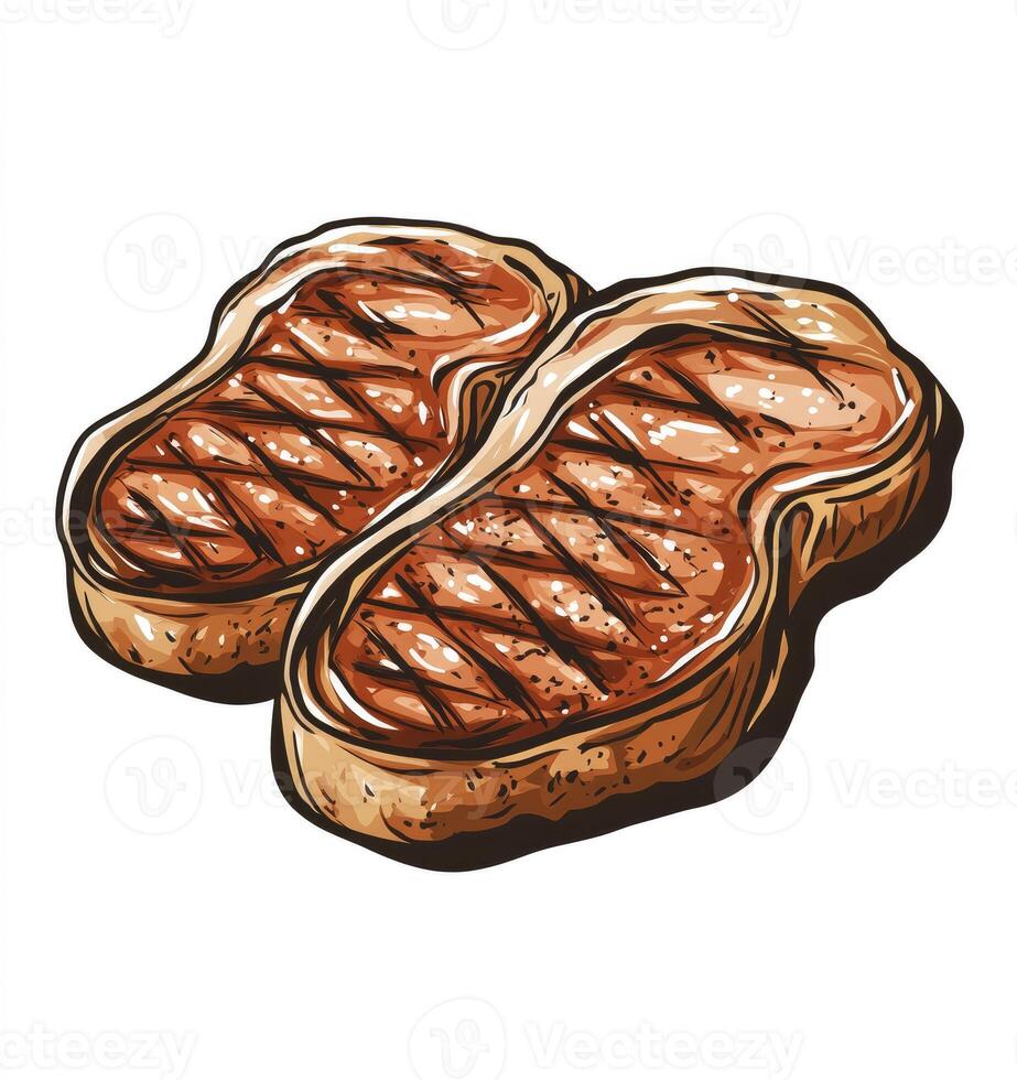 Grilled Steak Illustration Close-up Isolated on White Background for Recipe Book photo