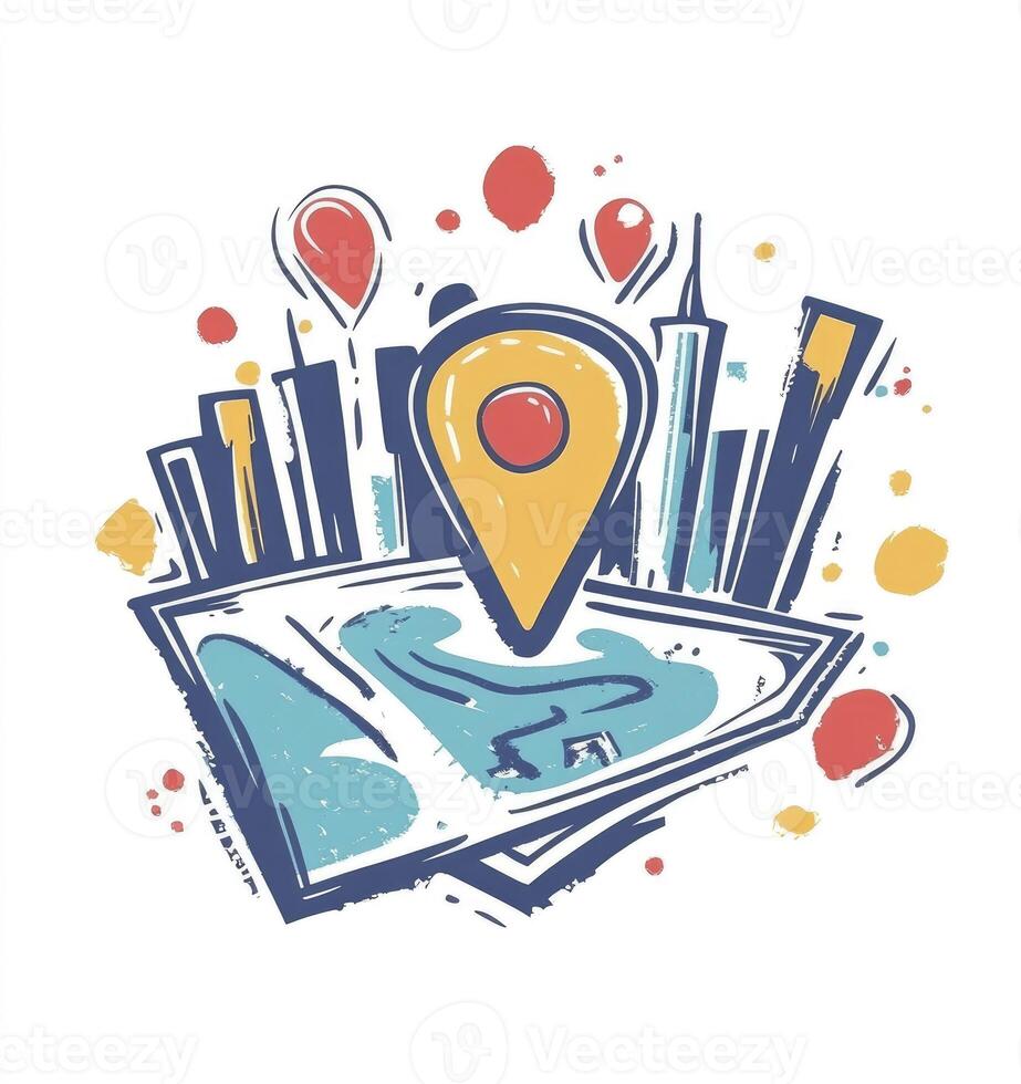 Navigating City Travel Map with Location Pin and Skyscraper Illustration photo