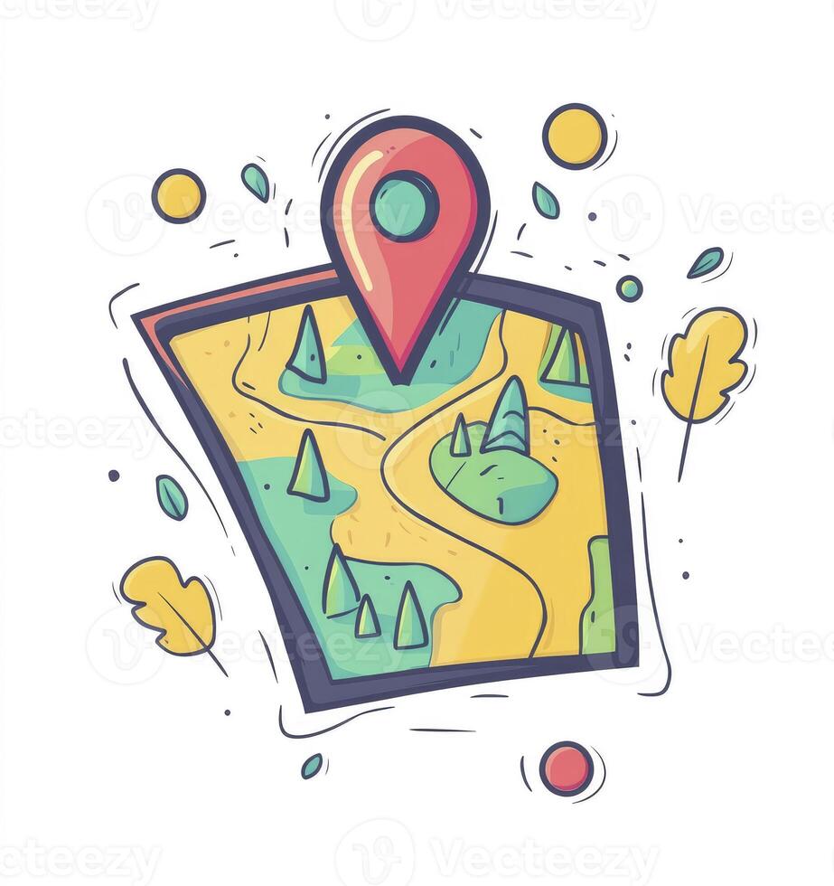 Navigating Adventure Illustrated Map with Pinpoint Location and Stylized Design photo