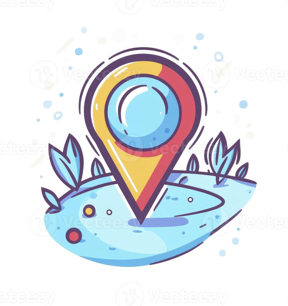 Colorful Map Pointer Marking Location on a Small Island Illustration photo