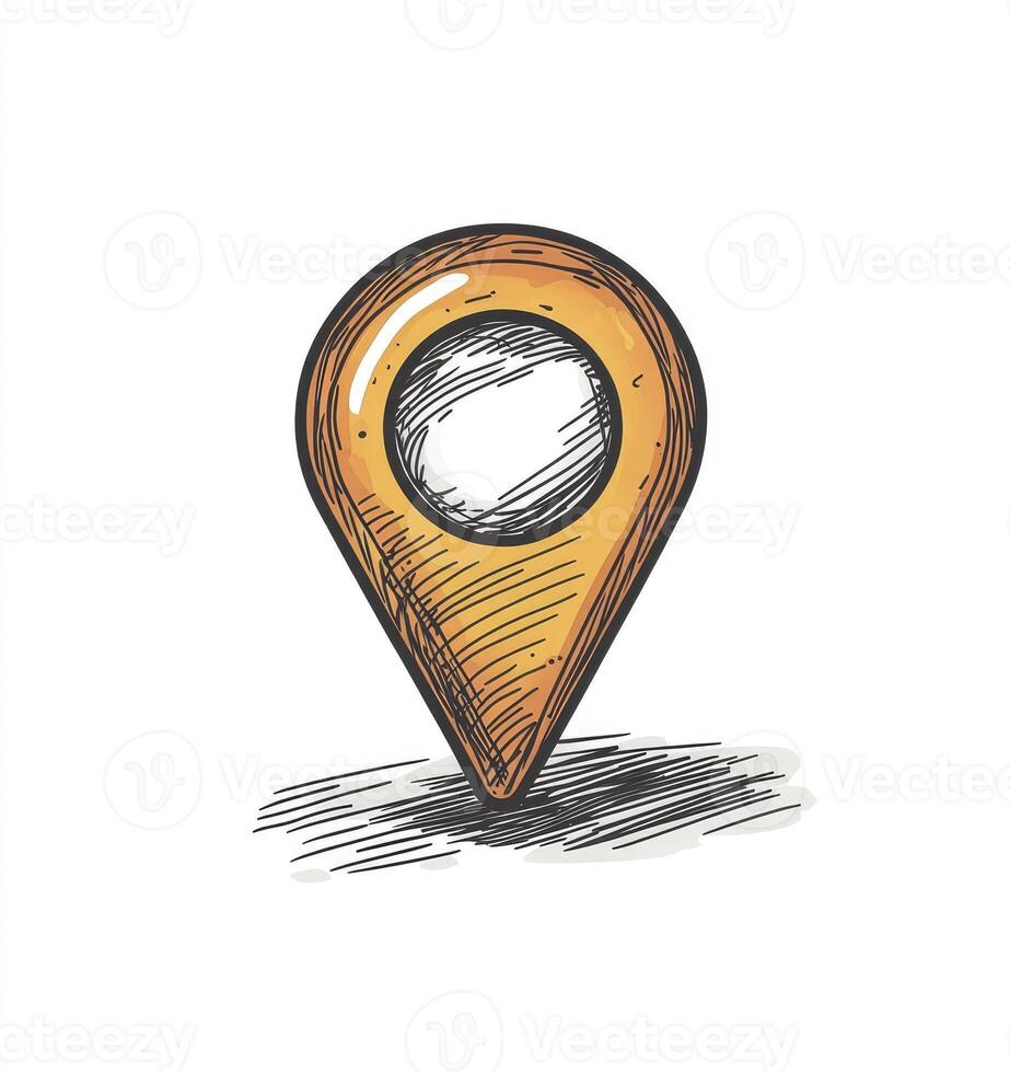 Drawing of a Location Pin Symbol with Yellow Color and Shadow photo