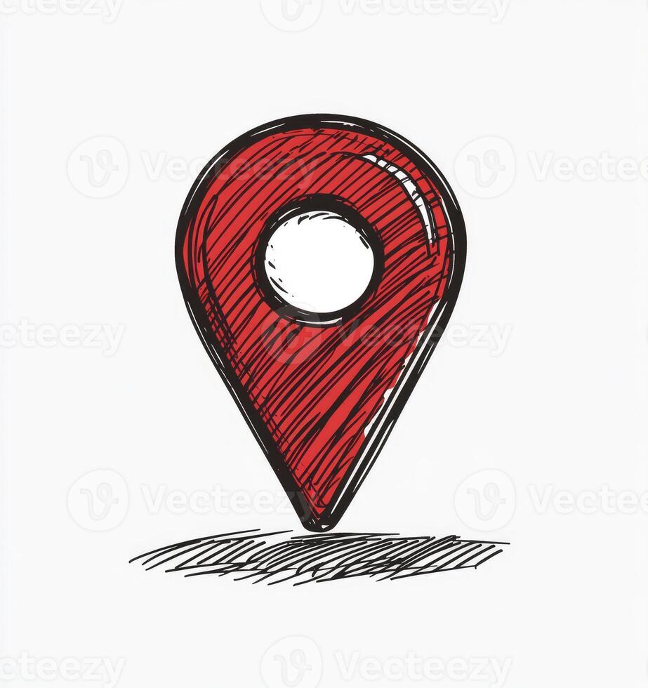 Drawing of Red Location Pin Pointing Position on a White Background photo