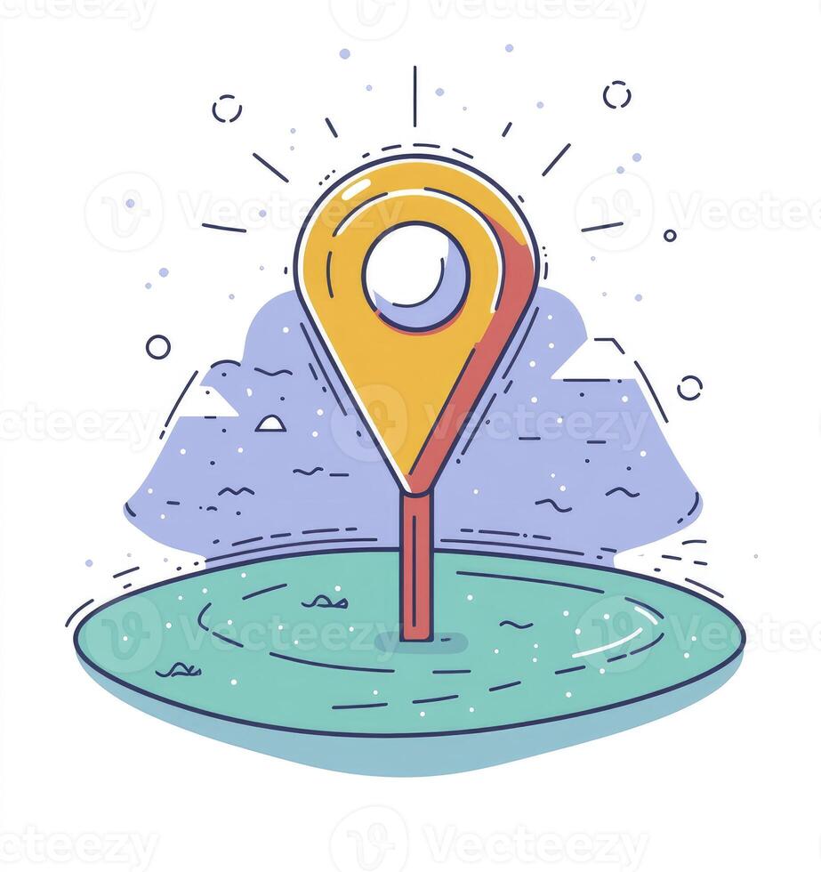 Finding Location Concept with Map Pointer Over Abstract Landscape Illustration photo