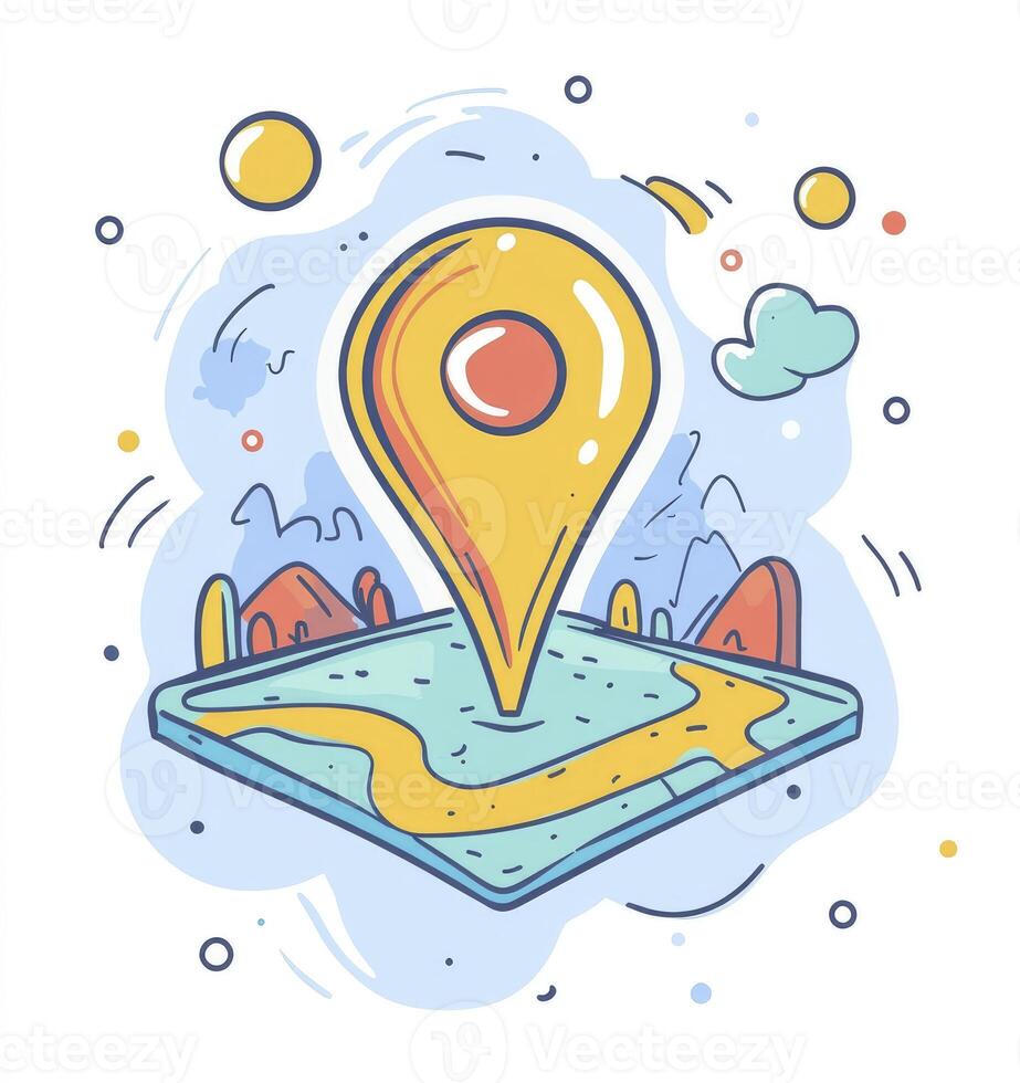 Finding Location on Map with Pointer for Navigation and Direction photo