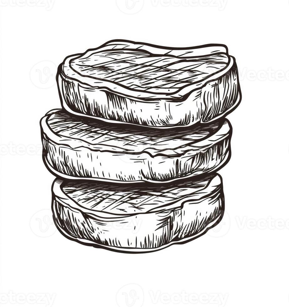 Stack of Grilled Meat Steaks Hand Drawn Graphic Illustration photo