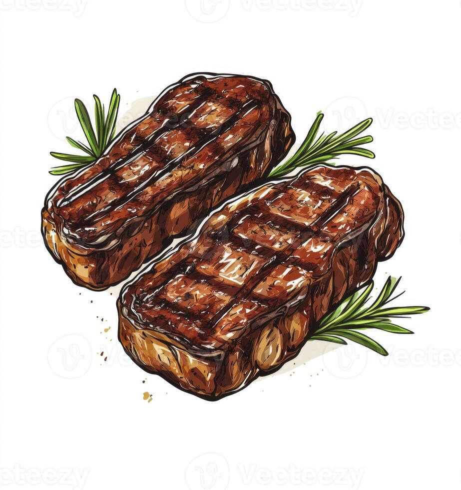 Delicious Grilled Steak Illustration with Rosemary Ready for Fine Dining photo