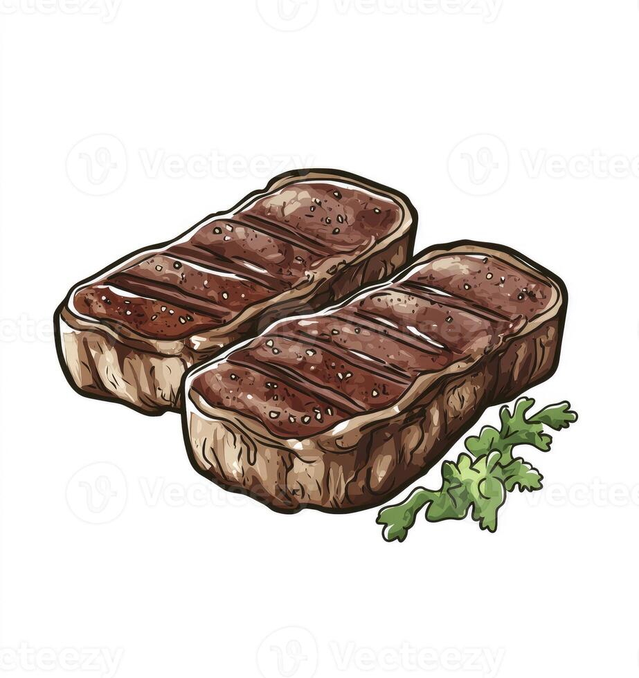 Grilled Steak Illustration with Parsley Garnishing and Appetizing Presentation photo
