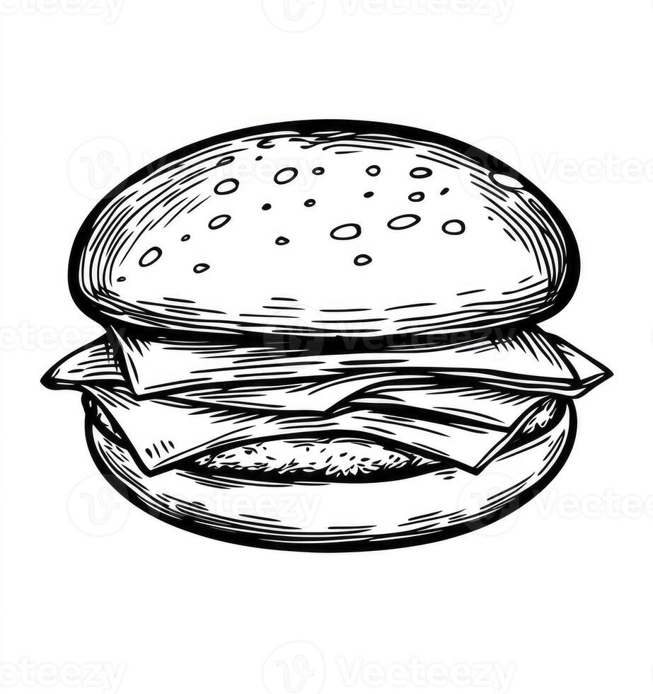 Burger with Cheese Sketch Illustration Delicious Fast Food Concept photo