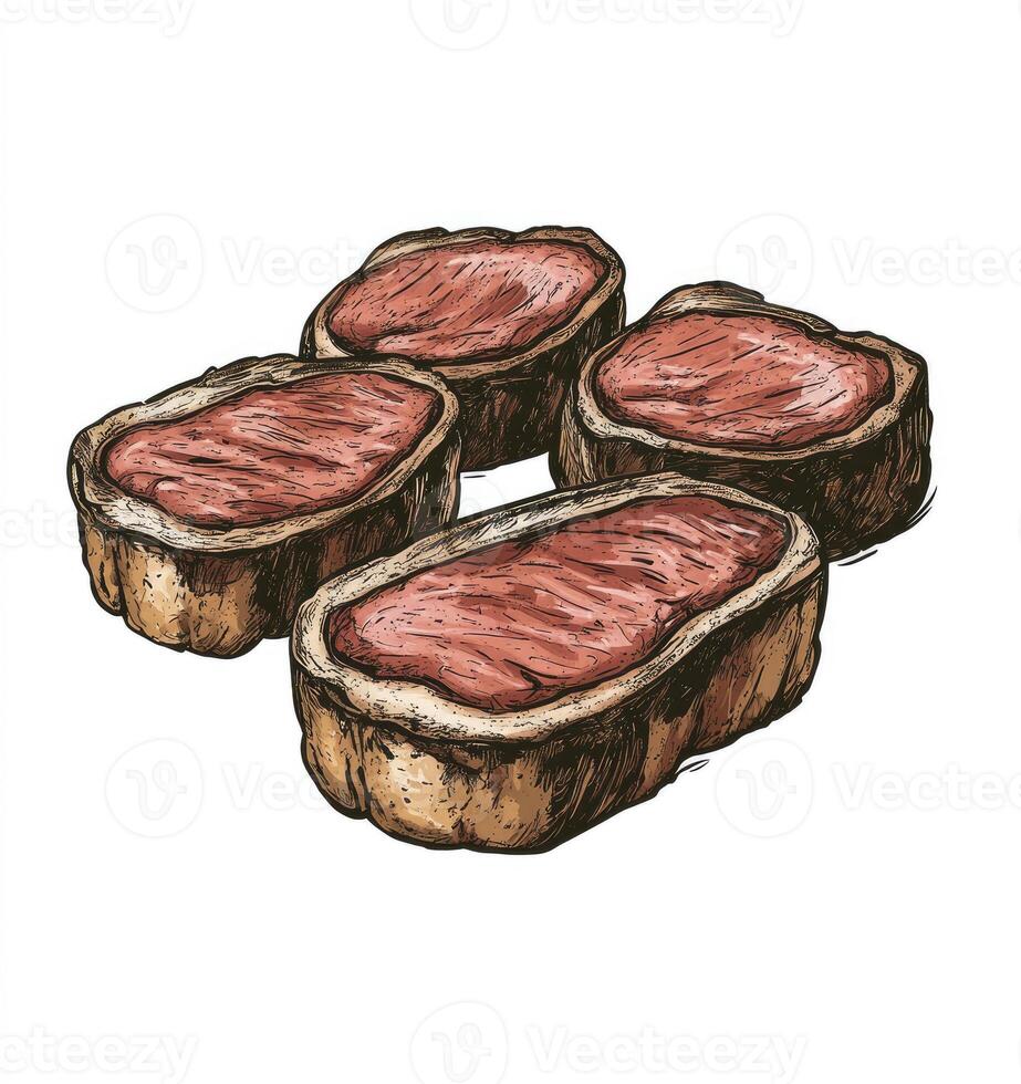Delicious Hand Drawn Steak Illustration on White Background Perfect for Food Art photo