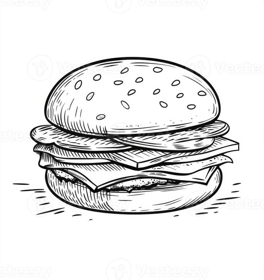 Burger Illustration with Cheese Lettuce and Sesame Seeds on Bun photo