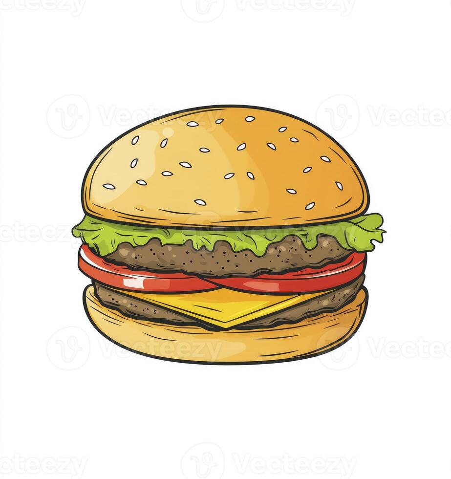 Delicious Double Cheeseburger with Lettuce Tomato and Cheese Illustration Isolated photo