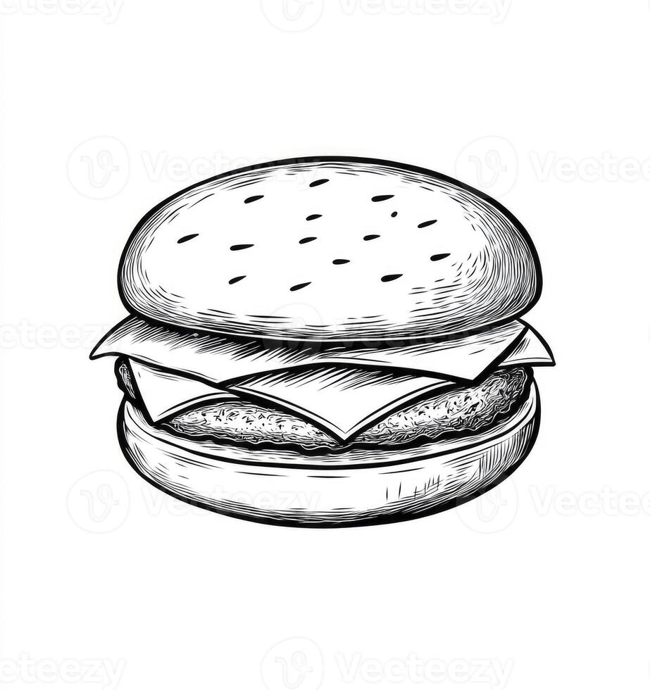 Burger with Cheese Drawing Illustration for Food Related Project photo