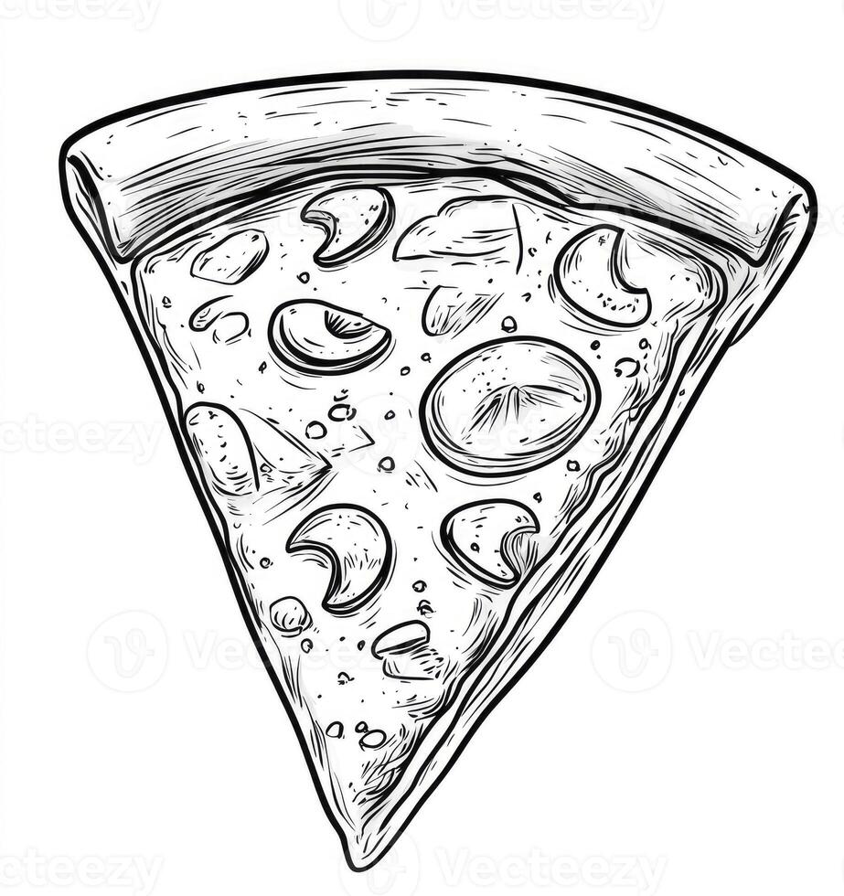 Pizza Slice with Mushrooms Line Art Illustration for Menu Design photo