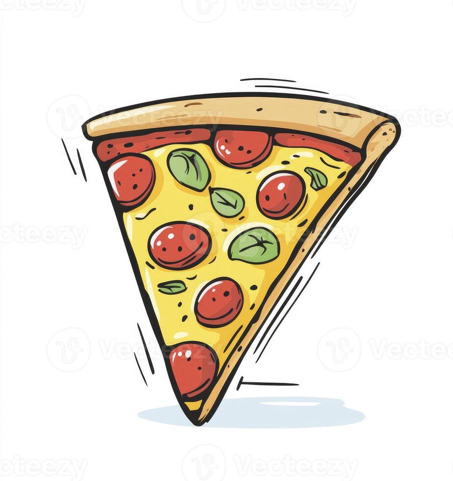 Pepperoni Pizza Slice Cartoon Style Illustration on White Background photo