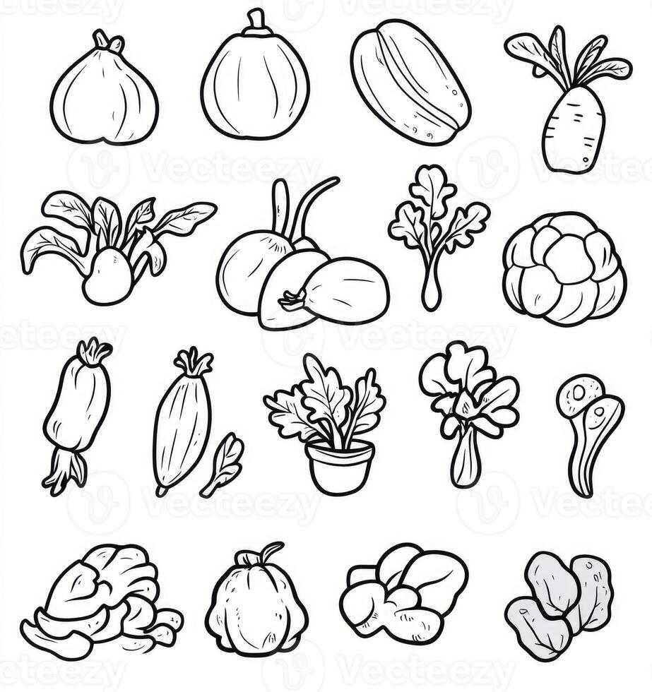 Vegetable and Herb Line Art Assortment for Coloring or Illustration photo