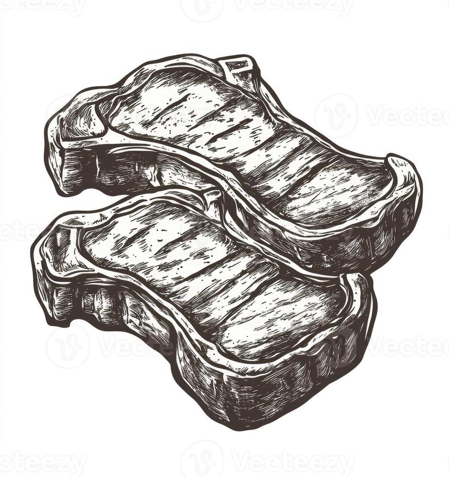 Grilled Steak Sketch Illustration Food Art Meat Cuts Design photo
