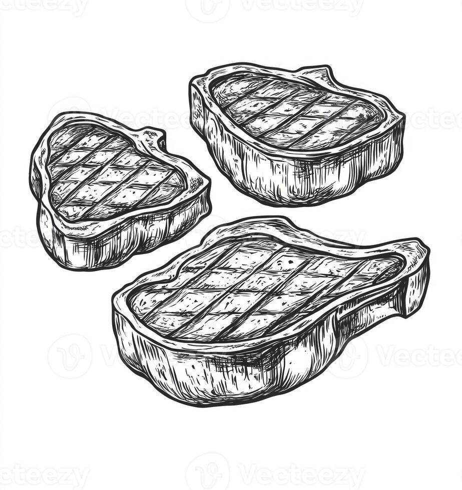Grilled Steak Illustration Featuring Delicious Meats Ready to Eat photo
