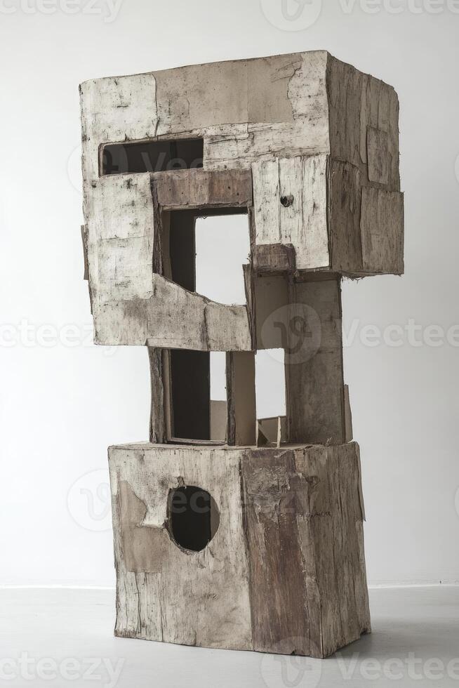 Abstract Cardboard Sculpture on White Background Exploring Artistic Expression photo