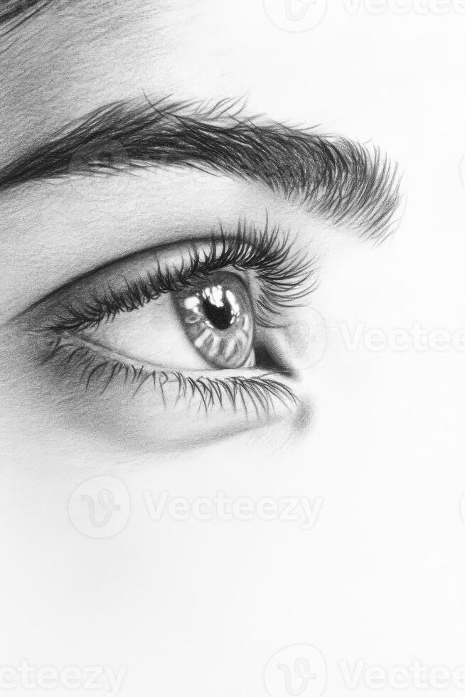 Drawing of an Eye with Detailed Lashes and Eyebrow Art photo