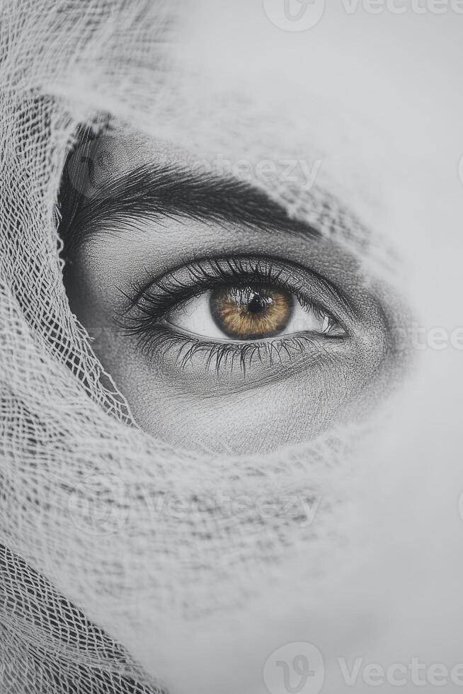 Woman's Eye Gaze with Wrap Focus on Golden Iris Detail photo