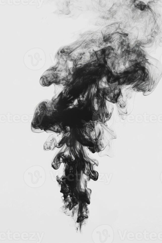 Captivating Black Smoke Flowing Gracefully Against a Clean White Background photo